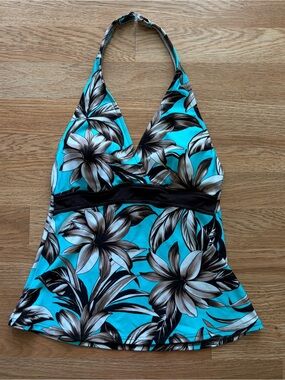 Aqua Floral Halter Tankini Top